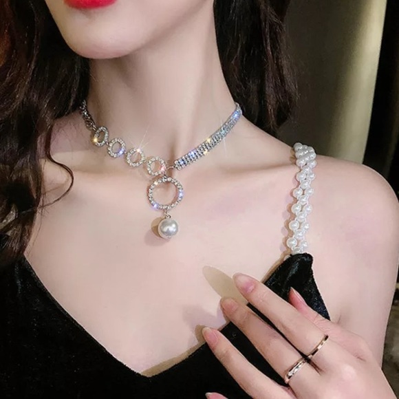 Platinum Plated Rhinestone Choker Necklace - Picture 4 of 5